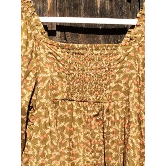 Universal Threads Women XS Mini Dress Floral Long Sleeve Green Pink Boho Prairie - Picture 4 of 12